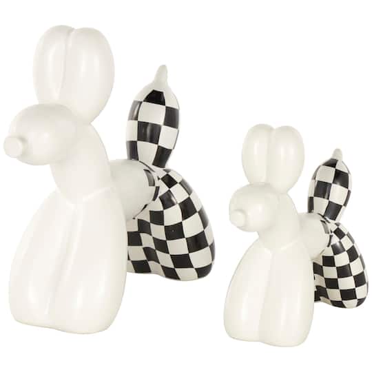 White Ceramic Checkered Dog Balloon Sculpture Set